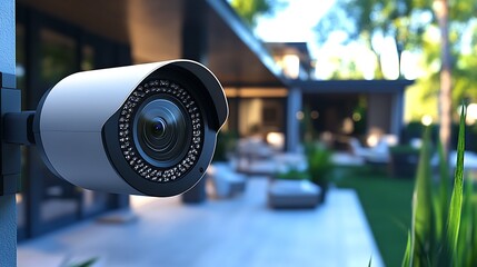 Advanced surveillance camera overlooking beautiful home exterior : Generative AI