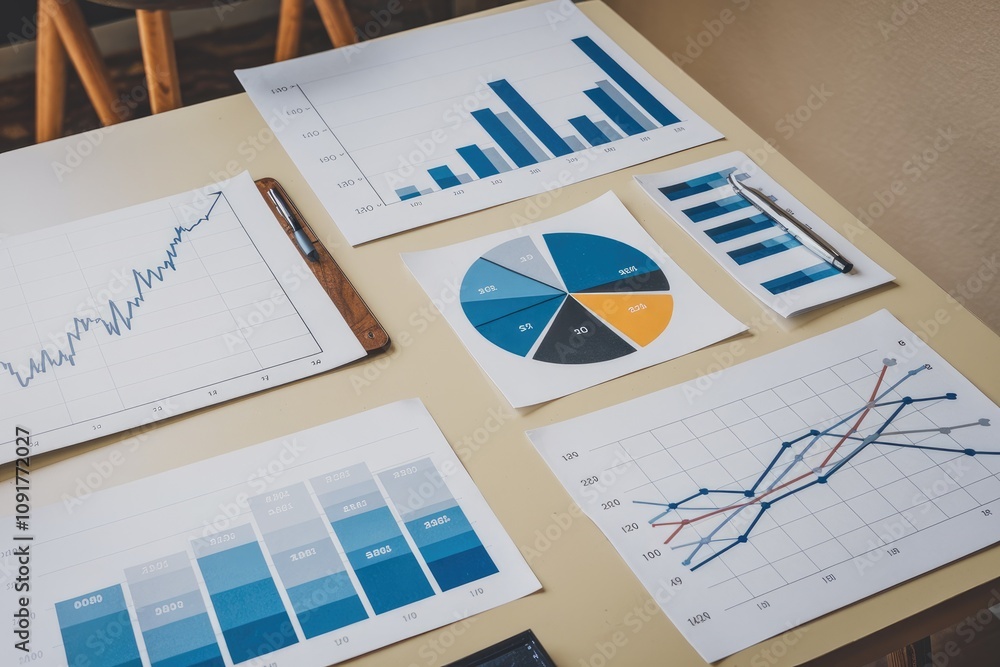 Poster marketing managers analyzing growth charts and business data with modern infographics