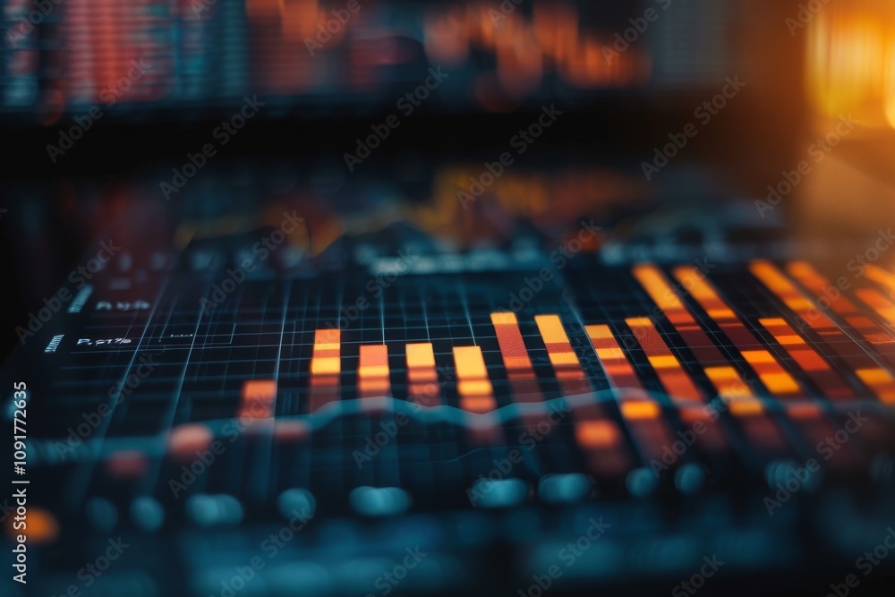 Poster vibrant visual representation of financial data showcases various metrics and trends on a digital sc