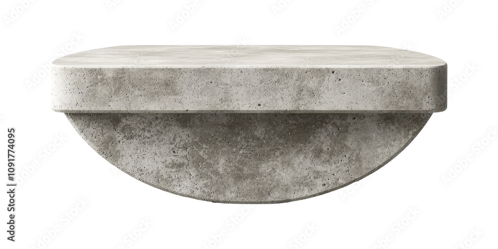 Poster semi-circular concrete slab with textured finish isolated on transparent background.