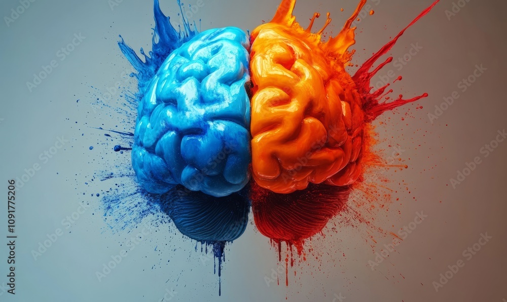 Poster left right human brain concept. creative part and logical part with social and business part. creati