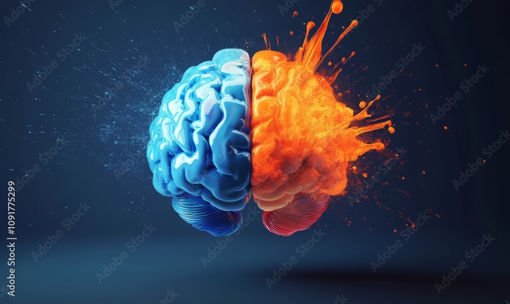Poster left right human brain concept. creative part and logical part with social and business part. creati