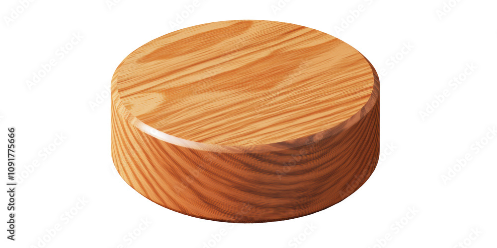 Poster wooden round block with smooth finish isolated on transparent background.
