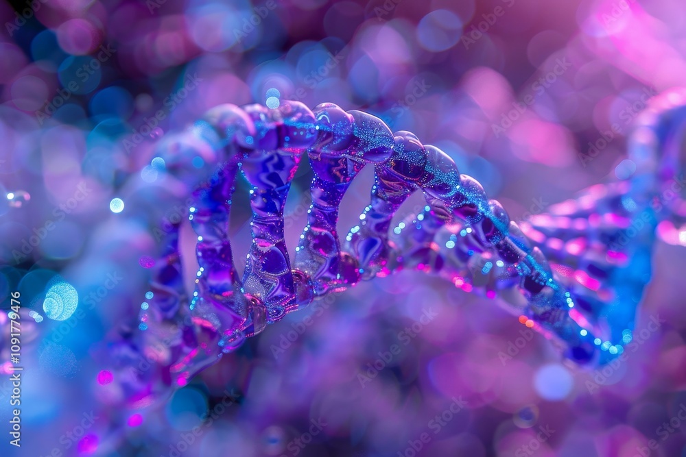 Poster a detailed view of a dna double helix is illuminated, showcasing intricate patterns and colors again