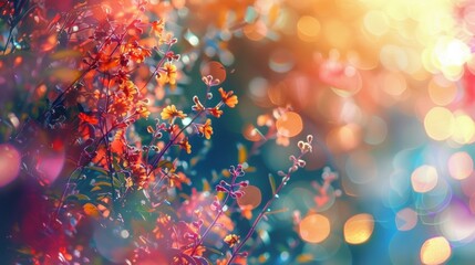 Fuzzy shapes traverse through a tapestry of flowers and foliage.