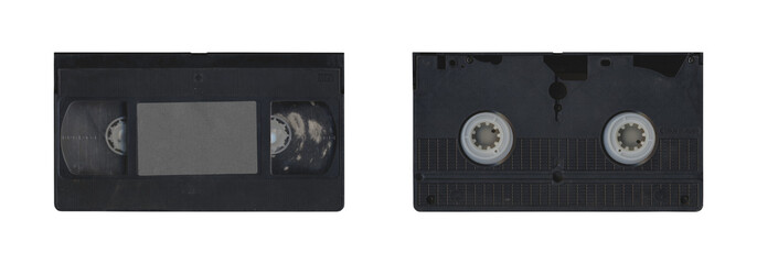 Obraz premium Set of VHS old cassette with front and back side, isolated video tape with clear area for mockup on transparent background in retro Y2K style