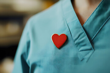 Red Heart Pin on Medical Uniform