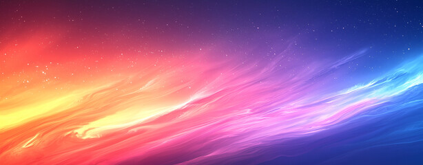 Obraz premium Panorama of sky with colorful sunrise. sun is shining strong from horizon over all clouds. Abstract nature background