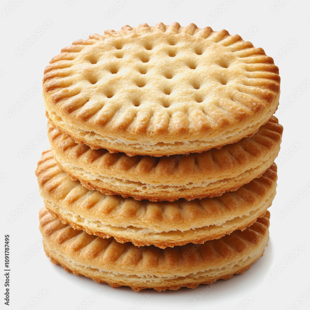 Poster deliciously stacked round cookies with unique pattern on surface against plain background, perfect f