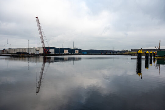 Loading cranes of the VCK Logistics company in the Bering and Suez port of Amsterdam, Netherlands
