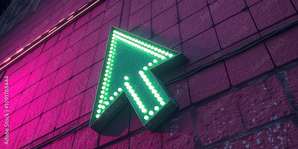 Poster against a deep magenta backdrop a pixelated cursor arrow glows in neon green its edges slightly blur