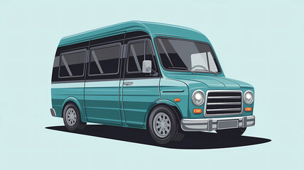 Retro Van Illustration in Teal  
