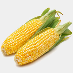 Fresh Ears of Corn on a White Background, Showcasing Natural Colors and Textures, Perfect for Culinary, Agricultural, or Organic Themes in Stock Photography
