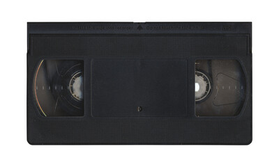 Obraz premium VHS old cassette front side, isolated video tape with clear area for mockup on transparent background in retro Y2K style
