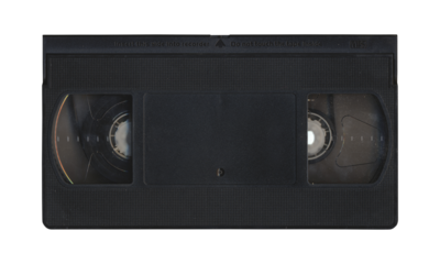 VHS old cassette front side, isolated video tape with clear area for mockup on transparent background in retro Y2K style