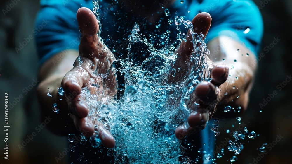 Poster hands splashing water in dynamic motion