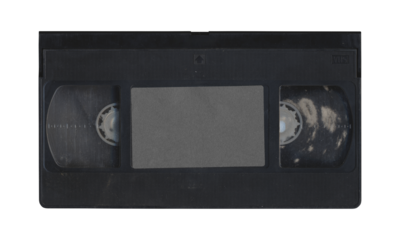 VHS old cassette front side, isolated video tape with clear area for mockup on transparent background in retro Y2K style