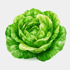Fototapeta premium Fresh and Vibrant Green Lettuce with Rich Textures and Detailed Leaf Patterns for Healthy Cooking and Nutritional Recipes, Isolated on a Neutral Background