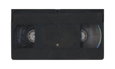 VHS old cassette front side, isolated video tape with clear area for mockup on transparent background in retro Y2K style