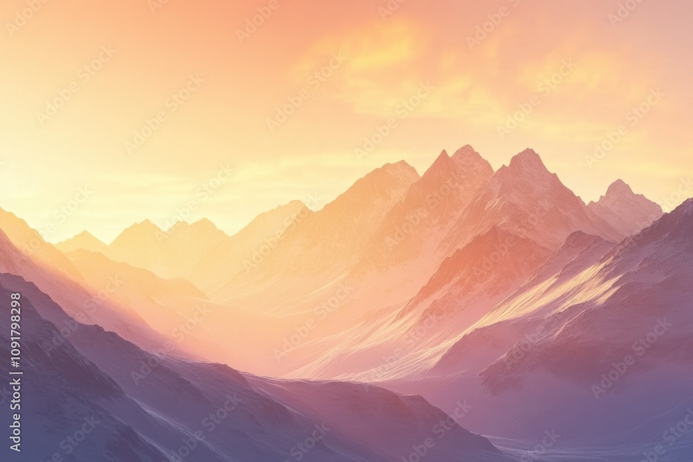 Aufkleber majestic mountains stand tall against a vibrant sunset, casting soft light over rugged terrain and c