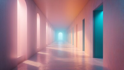 A dreamy hallway lined with flowing walls of translucent mist, Generative AI