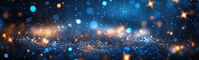 Obraz premium A close up of a blue and yellow background with lots of lights, bokeh background