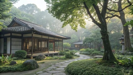 Obraz premium Greenery surrounding the cooling center enhancing tranquility.