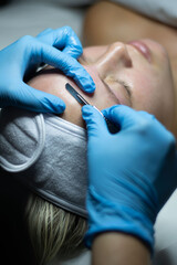 woman getting facial with dermaplaning