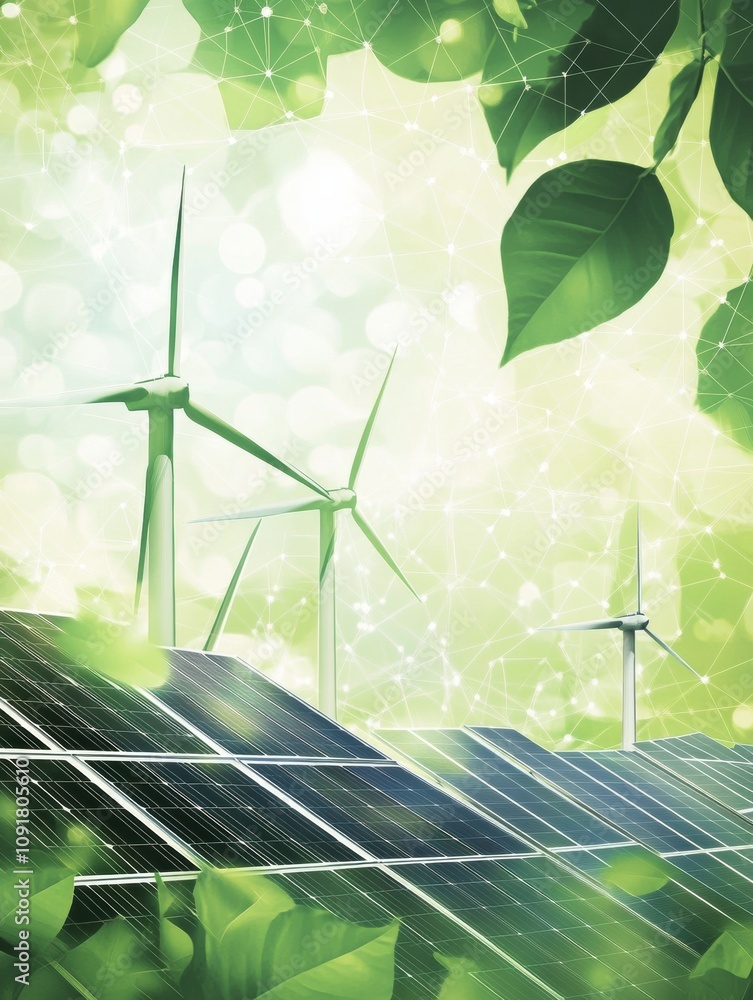 Leinwandbilder solar panels and wind turbines are prominently featured in a minimalistic setting, surrounded by abs
