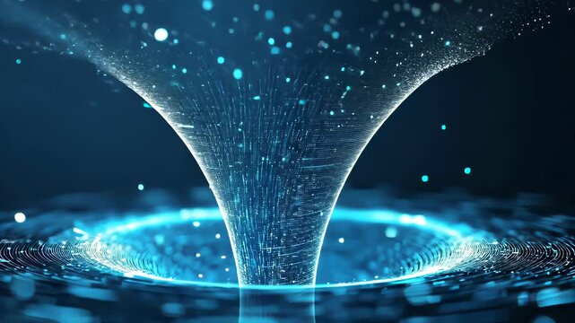 Looped big data sorting flow. Futuristic abstract technology background. Bigdata collection funnel with particle loop motion