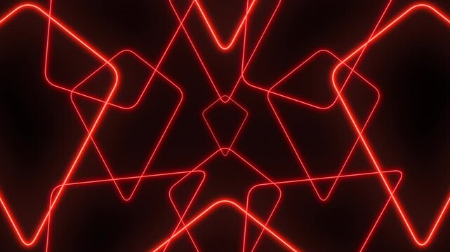 An energetic and dynamic pattern of red neon lines on a black background. The geometric arrangement creates a sense of movement and liveliness