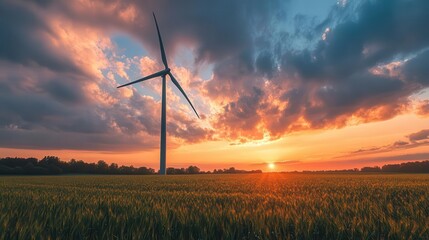 Obraz premium A wind turbine on farmland providing renewable energy, Sustainable Power, Green and efficient