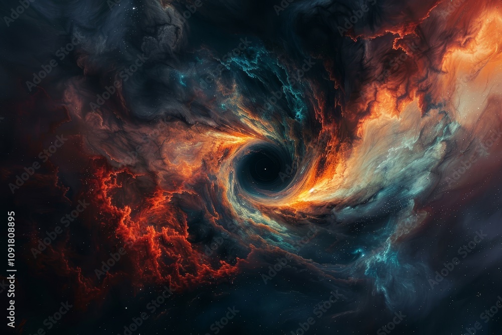 Poster a cosmic vortex captures the viewer’s attention, swirling with vibrant colors of gas and dust, creat