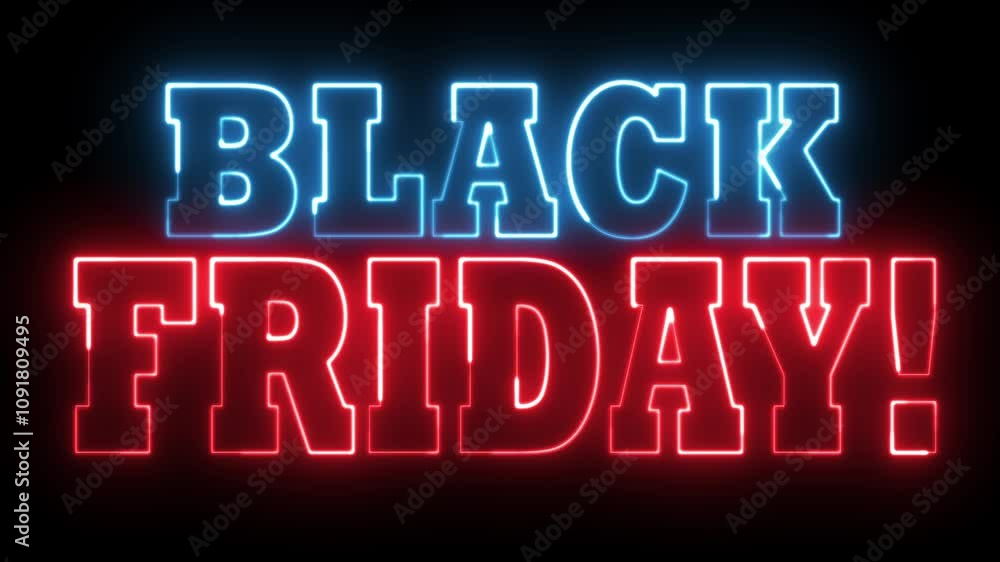 Poster black friday neon sign. black friday text font with neon light. luminous and shimmering haze inside 