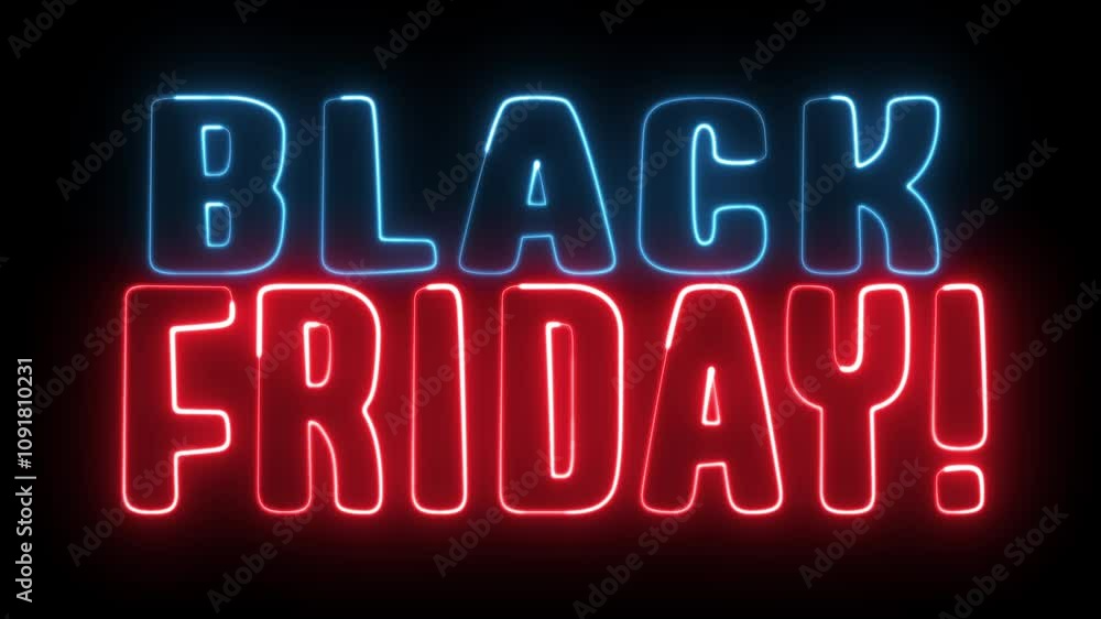 Poster black friday neon sign. black friday text font with neon light. luminous and shimmering haze inside 