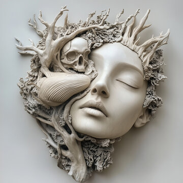 A half-head statue