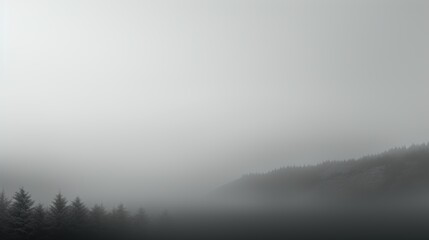 Ethereal Forest Landscape with Trees Emerging from Dense Fog, Conveying a Chilly and Serene Atmosphere
