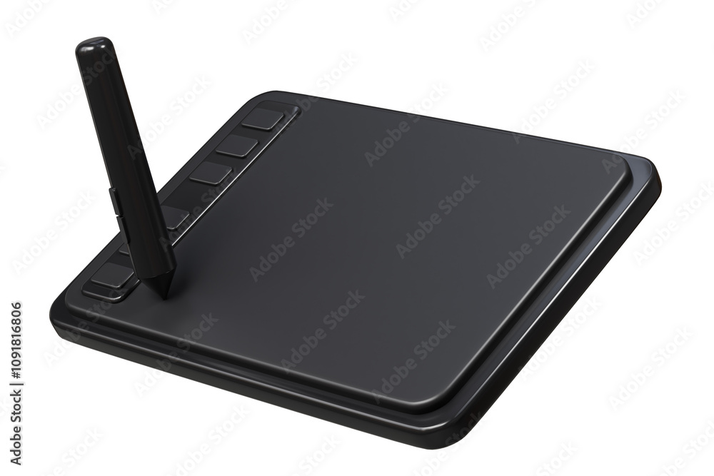 Poster 3d digital graphics drawing tablet monitor pen with tablet icon. minimal tablet computer with pen. a