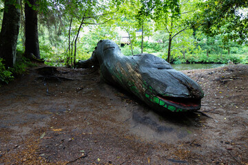 wooden loch ness monster in scotland's the great glenn way