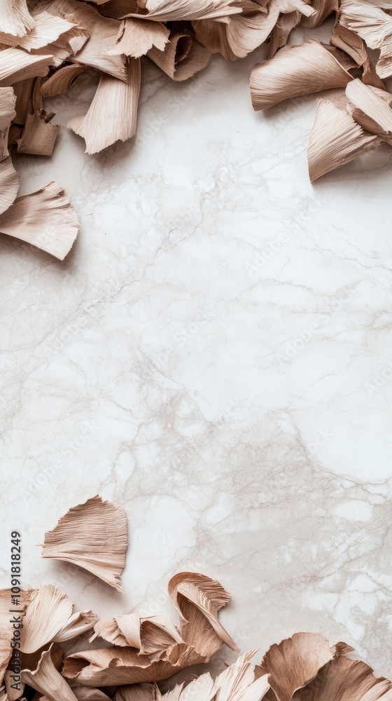 Poster natural wooden shavings creating an artistic backdrop for design projects with ample copy space