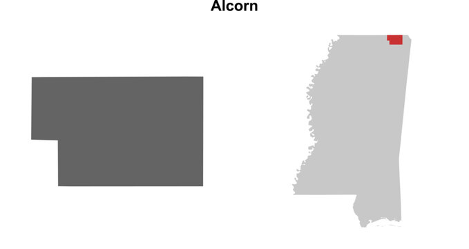 Alcorn County (Mississippi) blank outline map set