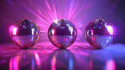 Obraz premium Des boules de disco brillantes reflétant la lumière colorée dans un décor vibrant.