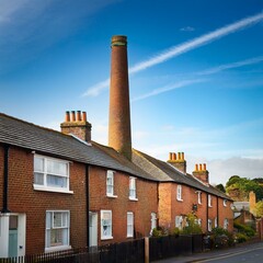 Fototapeta premium perspective of chimneys in a British town, AI generated