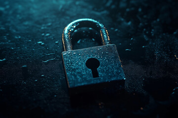 Fototapeta premium Metallic padlock on dark background