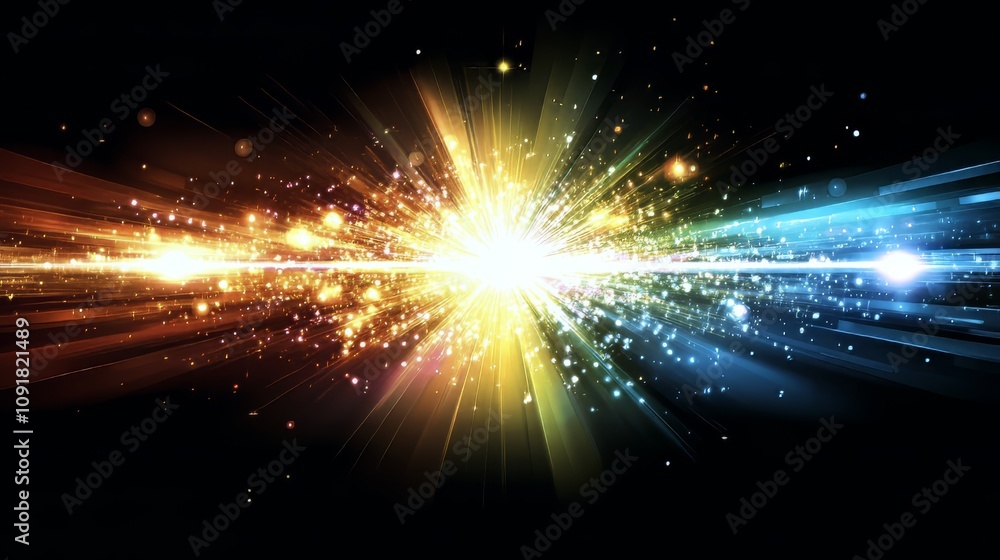Aufkleber dynamic explosion of light and color against a dark background.