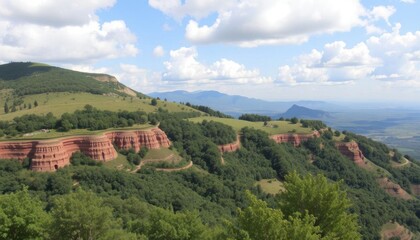 Obraz premium mountains with a green hillside and a few trees on top