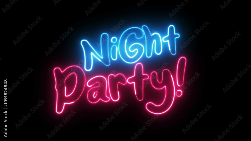Poster night party text font with neon light. luminous and shimmering haze inside the letters of the text n