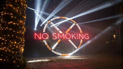 Glowing no smoking symbol with broken cigarette design for anti-smoking campaigns