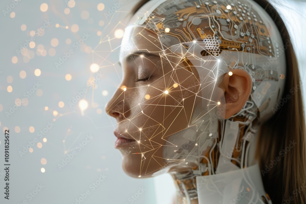 Leinwandbilder artificial intelligence concept depicting a human-like head with a complex circuit board brain, illu