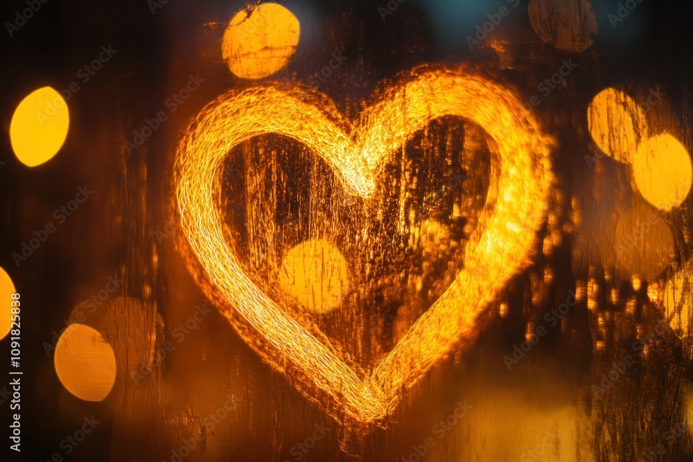 Poster heart shape with warm bokeh background